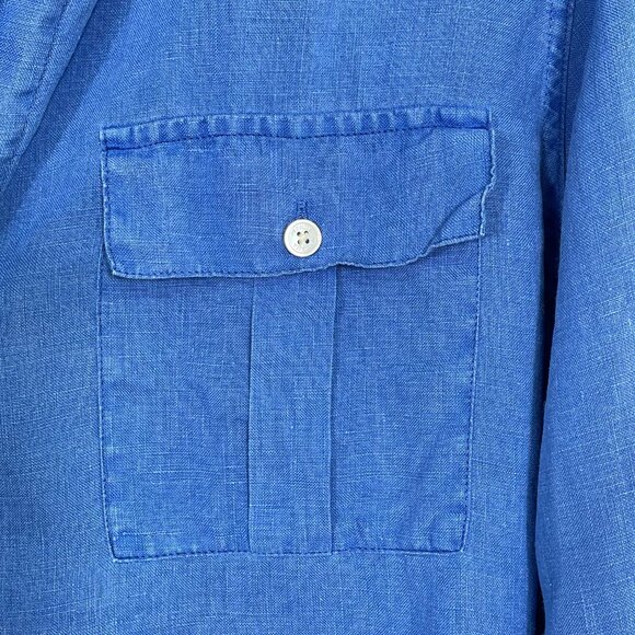 Tommy Bahama 100% Linen Garment Dyed Blue Button Down Shirt Coastal Size Large - Picture 6 of 11